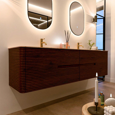Mondiaz CIRO-DLUX Badkamermeubelset - 190x45x50cm - Solid surface wastafel Saba - 2 wasbak Dubbel - 2 kraangaten - 4 lades - Ruby