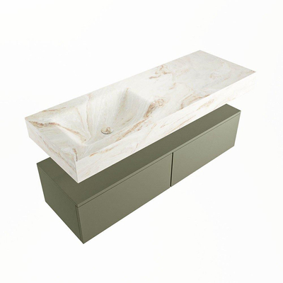 Mondiaz ALAN-DLUX Ensemble de meuble - 130cm - meuble Army mat - 2 tiroirs - Lavabo Cloud Frappe suspendu - vasque Gauche - 0 trous de robinet