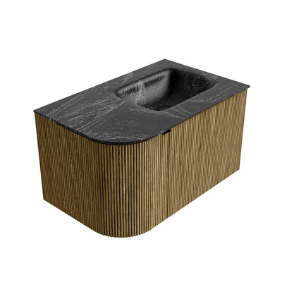 Mondiaz KURVE-DLUX Badkamermeubelset - 75x46x40cm - 1 lade - 1 deur - wastafel solid surface - rechts - 1 kraangat - Dusk
