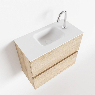 MONDIAZ ADA Meuble WC - 60x30x50cm - 1 trou de robinet - 2 tiroirs - chêne blanchi mat - lavabo centré - Solid surface - Blanc