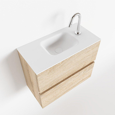 MONDIAZ ADA Toiletmeubel - 60x30x50cm - 1 kraangat - 2 lades - washed oak mat - wasbak midden - Solid surface - Wit