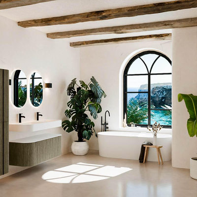 MONDIAZ THOR 120cm meuble de salle de bains arrondi gauche + droite couleur Shadow avec 1 tiroir et 2 portes. Vasque suspendue CLOUD Double 2 trous de robinet couleur Talc.