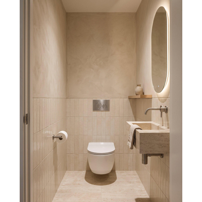 QeramiQ Dely Swirl Toiletset - 36.3x51.7cm - Geberit UP320 inbouwreservoir - met Burda frame - slim zitting - steel bedieningsplaat - ronde knoppen - glans wit