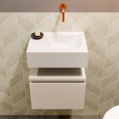 MONDIAZ ANDOR Toiletmeubel 40x30x30cm met 0 kraangaten 1 lades linen mat Wastafel Lex rechts Solid Surface Wit