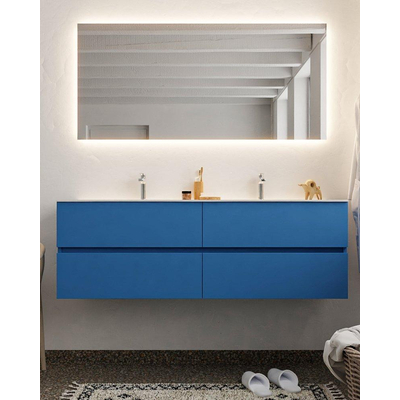 Mondiaz VICA ensemble de meuble de salle de bain - 150cm - meuble sous-vasque jeans - 4 tiroirs - lavabo moon double - 2 trous de robinet - version XL 60cm de haut