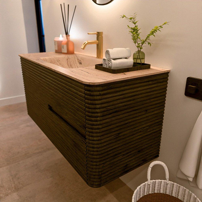 Mondiaz CIRO-DLUX Ensemble de meubles de salle de bains - 110x45x50cm - Plan vasque solid surface Arena - 1 bassin Central - 1 trou de robinet - 2 tiroirs - Shadow