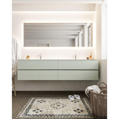 MONDIAZ VICA Ensemble de meuble salle de bain - 200cm - 4 tiroirs - lavabo Cloud double - 2 trous de robinet - solid surface gris