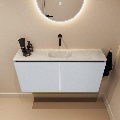 MONDIAZ TURE-DLUX Meuble toilette - 100cm - Clay - EDEN - vasque Opalo - position centrale - sans trou de robinet