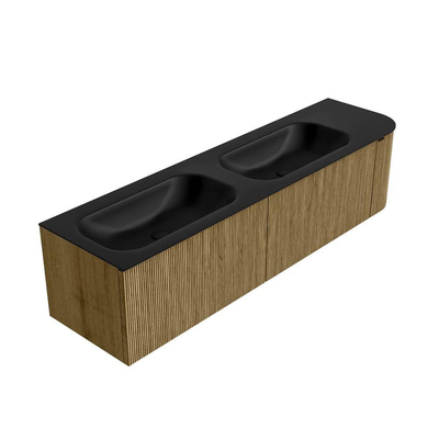 Mondiaz KURVE Ensemble de meubles de salle de bains - 175x46x40cm - 2 tiroirs - 1 porte - vasque solid surface - double / gauche - sans trou de robinet - Dusk