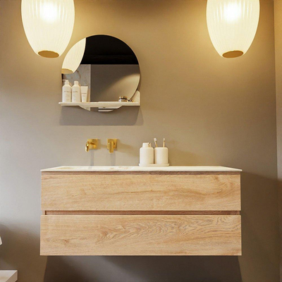 MONDIAZ VICA-DLUX Badkamermeubelset - 120cm - onderkast washed oak - 2 lades - inbouw wastafel cloud links - zonder kraangaten - 60cm hoge versie - frape