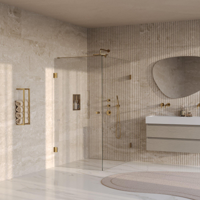 BRAUER Void Carving Cabine de douche - 90x140x200cm - porte battante - revêtement verre - réversible - verre clair - PVD or brossé