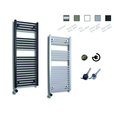 Sanicare radiateur électrique design 111,8 x 45 cm 596 watts thermostat chrome en bas à gauche gris argenté