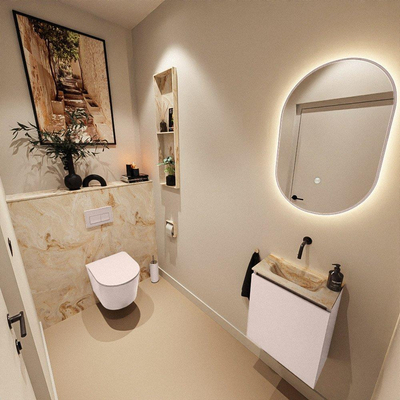MONDIAZ TURE-DLUX Meuble de toilettes 40 cm Rosee. Lavabo EDEN Frappe position milieu. Sans trou de robinet.