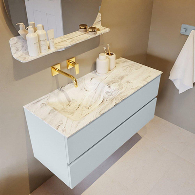 MONDIAZ VICA-DLUX Ensemble meuble de salle de bains - 110cm - meuble bas clay - 2 tiroirs - lavabo encastré cloud gauche - sans trous de robinet - version haute 60cm - glace