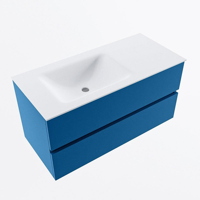 Mondiaz VICA ensemble de meuble de salle de bain - 100cm - meuble sous-vasque jeans - 2 tiroirs - lavabo cloud gauche - sans trous de robinet - version haute de 60cm - talc