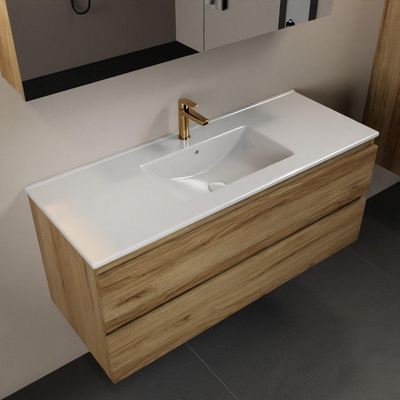 Mondiaz AIVY Ensemble de meuble - 120x45x50cm - 1 trou de robinet - 1 vasque talc céramique - Centre - 2 tiroirs - avec armoire de toilette - Melamine Chai