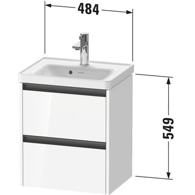 Duravit Ketho 2 Wastafelonderkast - 2 laden - 48.4x37.5x54.9cm - grepen antraciet - hoogglans wit