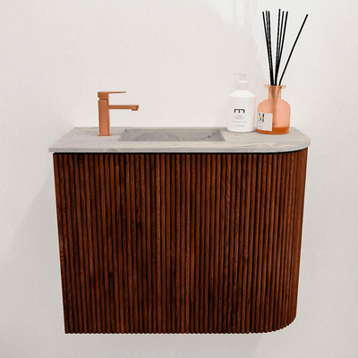 Mondiaz JOYA-DLUX 51.6cm toiletmeubel - ronding rechts kleur Ruby - Wastafel FAYE positie Links 1 kraangat kleur Glace.