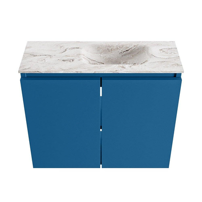 MONDIAZ TURE-DLUX meuble WC 60 cm Jeans. EDEN lavabo Glace position droite. Sans trou de robinet.