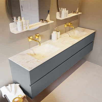 Mondiaz VICA-DLUX ensemble de meuble de salle de bain - 200cm - meuble sous-vasque plata - 4 tiroirs - lavabo encastré cloud double - sans trous de robinet - miroir modèle spot - version XL 60cm de haut - ostra