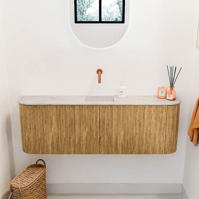 Mondiaz JOYA-DLUX 123.2cm toiletmeubel - ronding links en rechts kleur Oak - Wastafel FAYE positie Midden Zonder kraangat kleur Ostra.