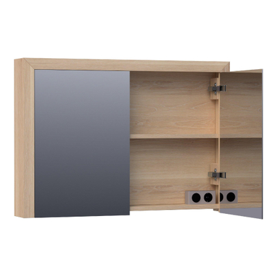 BRAUER Rise armoire de toilette - 100x70x15cm - sans éclairage - 2 portes miroir double face - chêne à lamelles naturel