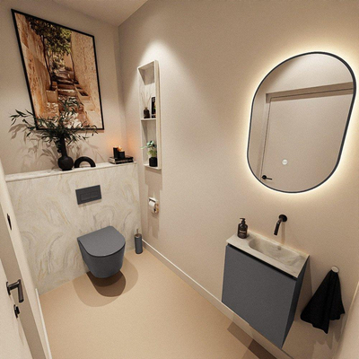 MONDIAZ TURE-DLUX 40cm toiletmeubel Dark Grey. EDEN wastafel Ostra positie rechts. Zonder kraangat.