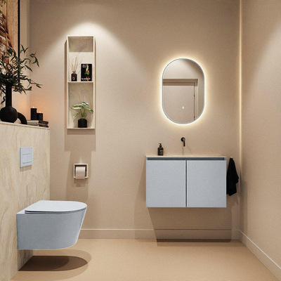 MONDIAZ TURE-DLUX Meuble toilette - 80cm - Clay - EDEN - vasque Ostra - position centrale - sans trou de robinet