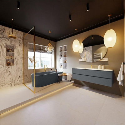 MONDIAZ VICA-DLUX Ensemble meuble de salle de bains - 150cm - meuble bas plata - 2 tiroirs - lavabo encastré cloud central - 1 trou de robinet - version haute 60cm - glace