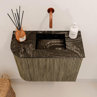 Mondiaz JOYA-DLUX 51.6cm toiletmeubel - ronding links kleur Dusk - Wastafel FAYE positie Rechts Zonder kraangat kleur Lava.