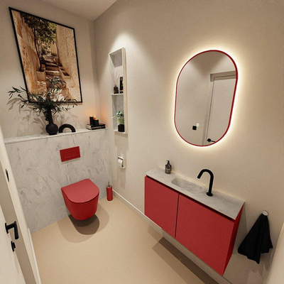 MONDIAZ TURE-DLUX meuble de toilettes 80cm Fire. EDEN vasque Opalo position milieu. Avec 1 trou de robinet.