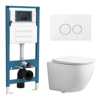 QeramiQ Dely Swirl Compact Toiletset - inbouwreservoir QeramiQ flush - slim zitting - kunststof bedieningsplaat glans wit - ronde knoppen - glans wit