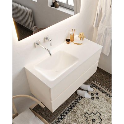 Mondiaz VICA ensemble de meuble de salle de bain - 100cm - meuble sous lavabo lin - 2 tiroirs - lavabo nuage gauche - sans trou de robinet - miroir LED - version XL 60cm de haut