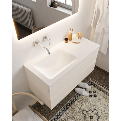 MONDIAZ VICA Ensemble de meuble salle de bain - 100cm - 2 tiroirs - lavabo Cloud gauche - 0 trous de robinet - solid surface lin