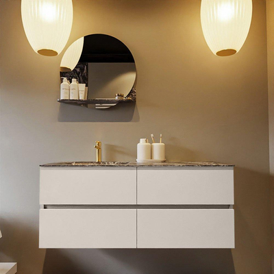 Mondiaz VICA-DLUX ensemble de meuble de salle de bain - 120cm - meuble sous-vasque lin - 4 tiroirs - lavabo encastrée nuage gauche - 1 trou de robinet - version haute de 60cm - lave