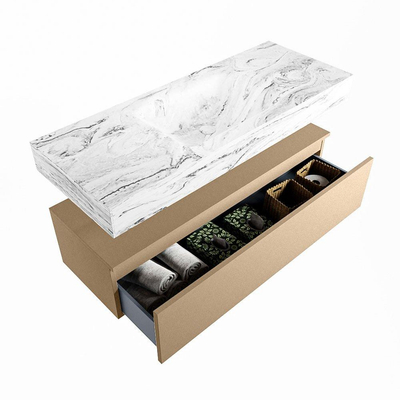 Mondiaz ALAN-DLUX Ensemble de meuble - 120cm - meuble Oro mat - 1 tiroir - Lavabo Cloud Glace suspendu - vasque Centre - 1 trou de robinet