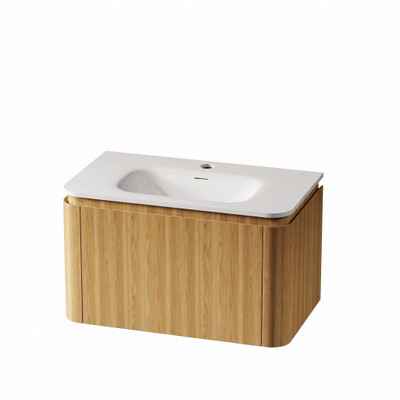 Royal Plaza Terra Ensemble meuble de salle de bains - 80x47x46cm - vasque en solid surface blanc brillant - 1 vasque - 1 trou de robinet - 2 tiroirs - sandwood (chêne clair)