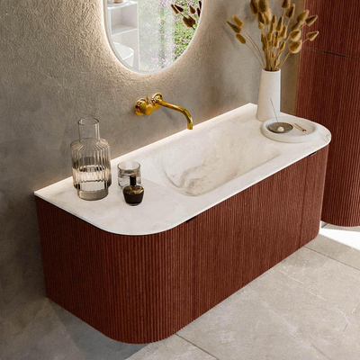 Mondiaz KURVE-DLUX Badkamermeubelset - 110x46x40cm - 1 lade - 2 deuren - wastafel solid surface - midden - zonder kraangat - Ruby