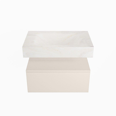 Mondiaz ALAN-DLUX Ensemble de meuble - 70cm - meuble Linen mat - 1 tiroir - Lavabo Cloud Ostra suspendu - vasque Centre - 1 trou de robinet