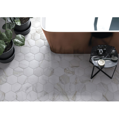 ÉCHANTILLON Terravito Tovaro carreau mural et de sol - 15x17cm - 9mm - Hexagone - Aspect marbre - Blanc mat