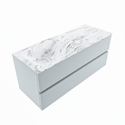 Mondiaz VICA-DLUX ensemble de meuble de salle de bain - 120cm - meuble sous-vasque argile - 2 tiroirs - lavabo encastré nuage gauche - sans trous de robinet - version haute de 60cm - glace