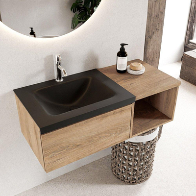 MONDIAZ BUKLA 100cm badmeubel met open module 40 kleur Washed Oak met 1 lade. Wastafel CLOUD links 1 kraangat kleur Urban.