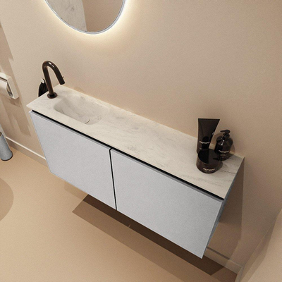 MONDIAZ TURE-DLUX Meuble de toilettes 100cm Plata. Lavabo EDEN Opalo position gauche. Avec 1 trou de robinet.