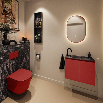 MONDIAZ TURE-DLUX Meuble toilette - 60cm - Fire - EDEN - vasque Lava - position gauche - 1 trou de robinet