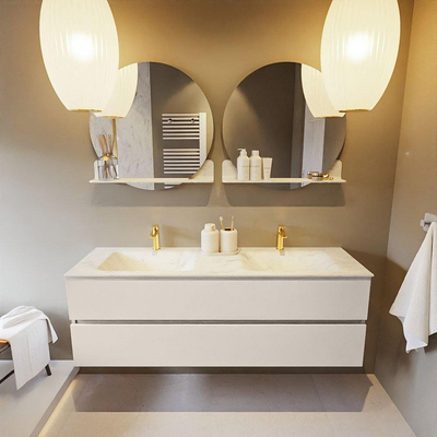 Mondiaz VICA-DLUX ensemble de meuble de salle de bain - 150cm - meuble sous-vasque lin - 2 tiroirs - lavabo encastré cloud double - 2 trous de robinet - version haute de 60cm - opalo