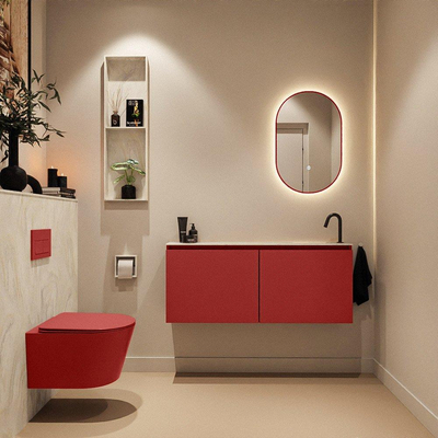 MONDIAZ TURE-DLUX Meuble toilette - 120cm - Fire - EDEN - vasque Ostra - position droite - 1 trou de robinet