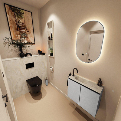 MONDIAZ TURE-DLUX Meuble toilette - 60cm - Plata - EDEN - vasque Ostra - position gauche - 1 trou de robinet