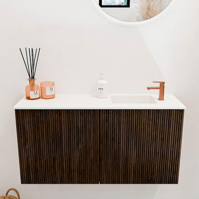 Mondiaz JOYA 80cm toiletmeubel - kleur Walnut - Wastafel FAYE positie Rechts 1 kraangat kleur Talc.