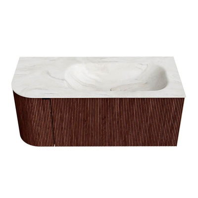 Mondiaz KURVE-DLUX Ensemble de meuble de salle de bains - 105x46x40cm - 1 tiroir - 1 porte - lavabo solid surface - droit - sans trou de robinet - Ruby