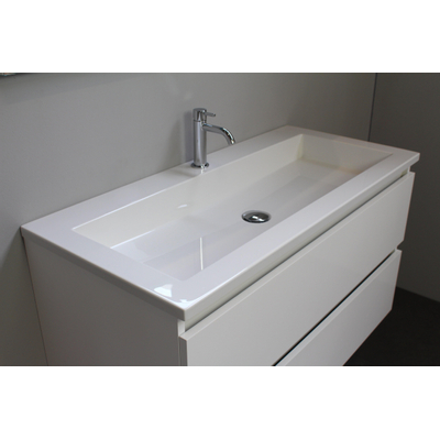 Basic Bella Meuble avec lavabo acrylique 1 trou de robinet 100x55x46cm avec armoire toilette à 2 portes gris Blanc brillant